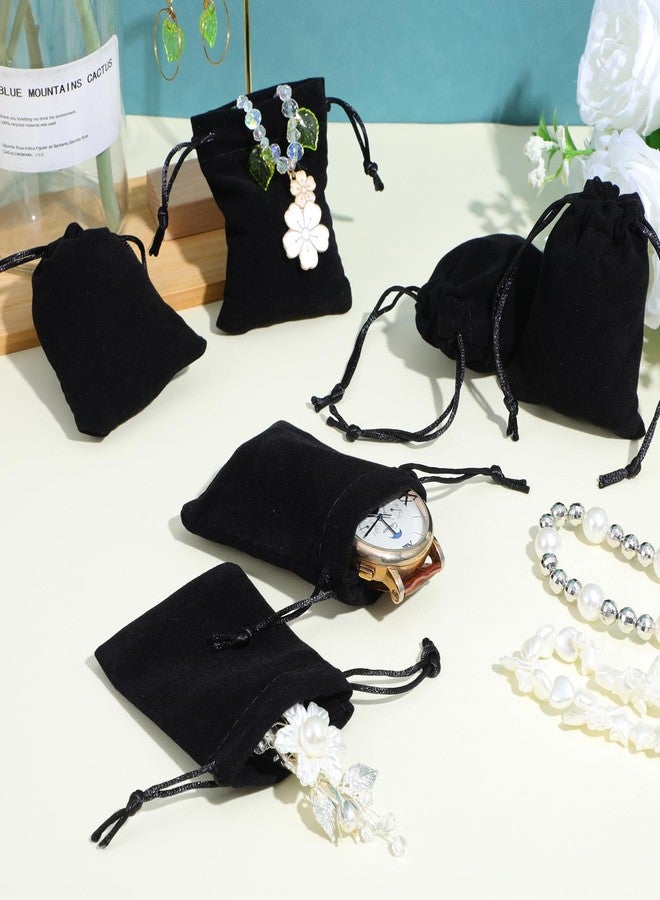 Pafeooui 100pcs Black Velvet Drawstring Jewelry Pouches, 4” x 4.8” Small Gift Bags for Wedding Favors, Jewelry Storage, Party Treats & Travel Organizer - Image 5